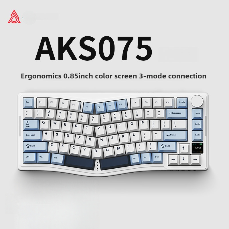 Ajazz AKS075 ไร้สายและแบบมีสาย 3 โหมด RGB Alice คีย์บอร์ดพร้อมจอแสดงผลและโครงสร้างปะเก็นknob VIA รอง