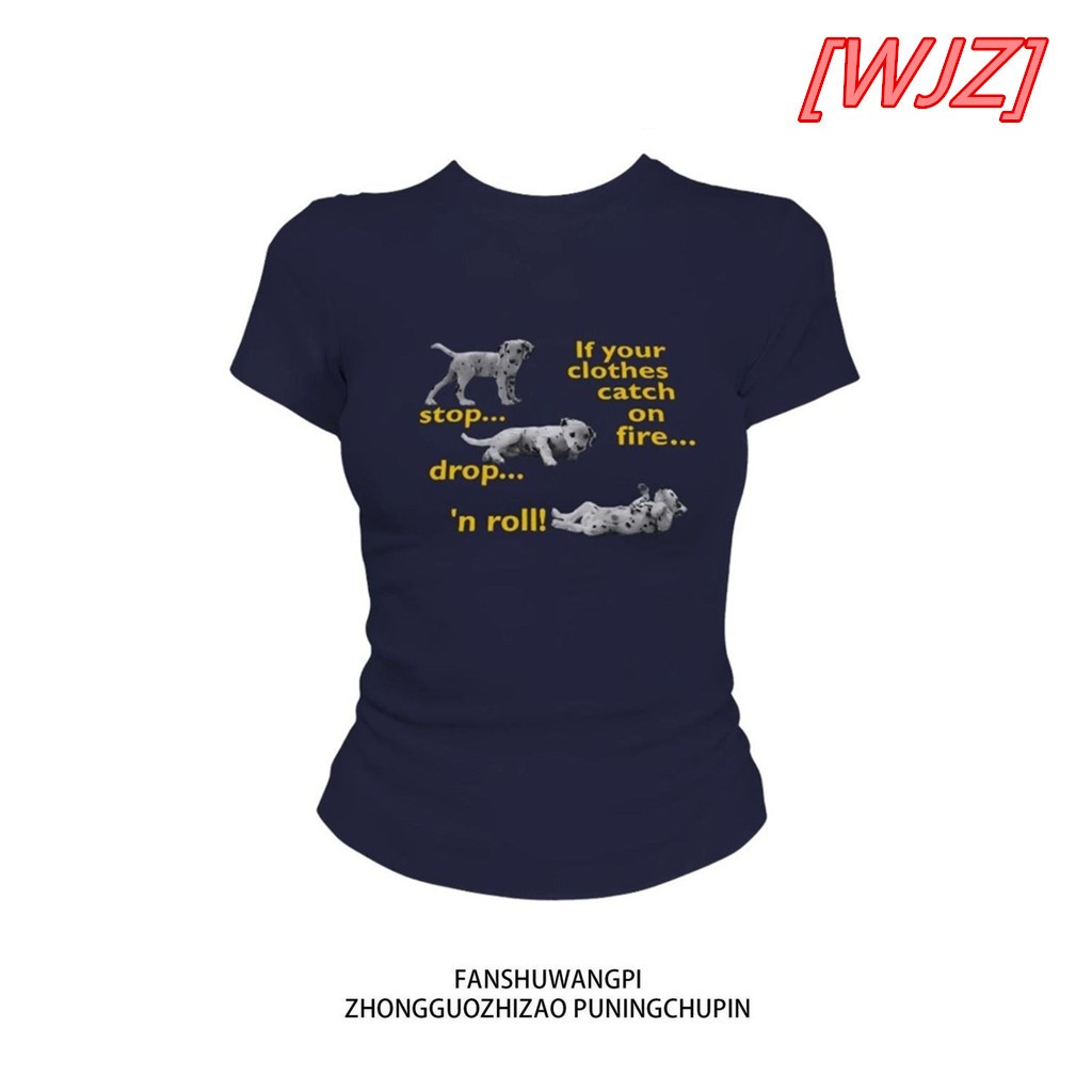 【WJZ】เสื้อยืดแขนสั้นพิมพ์ลายแฟชั่นสไตล์เกาหลีสำหรับผู้หญิง ผ้าคอตตอนแท้【PDD84 】