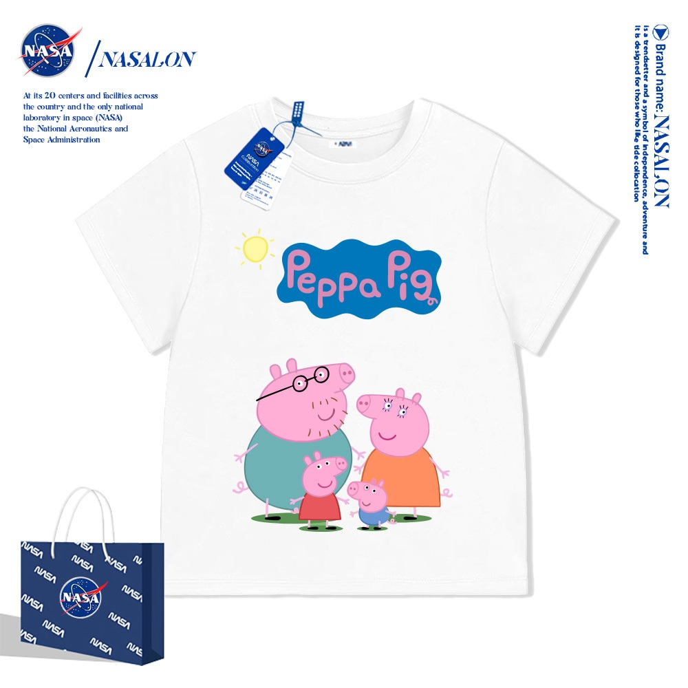 NASA เสื้อยืดเด็ก Peppa Pig (เป๊ปป้า พิก) แขนสั้น cotton 100% นุ่มสบาย ระบายอากาศดี เสื้อการ์ตูนน่ารัก พร้อมส่ง 24ชม