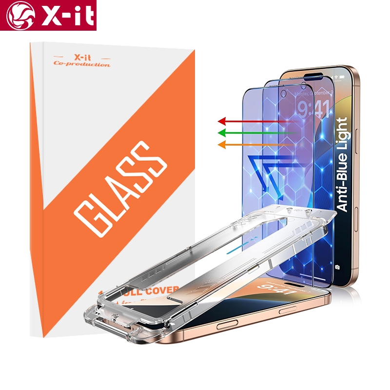 X-IT เข้ากันได้กับ iPhone 11 12 13 14 15 16 16e Pro Max ปกป้องหน้าจอ - [Easy Fit] 9H กระจกนิรภัยกันกระแทกเต็มรูปแบบ