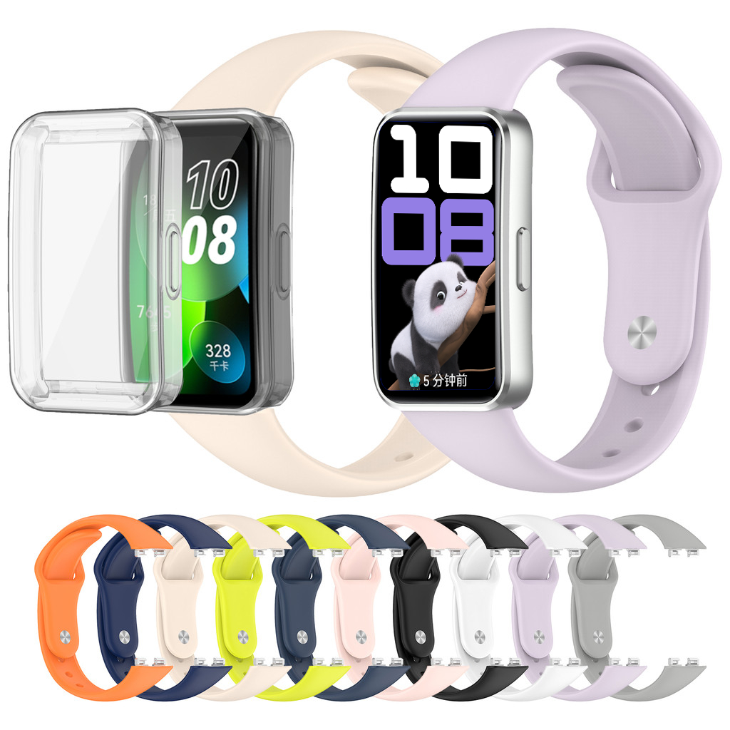 สายรัดซิลิโคน + เคส TPU แบบนุ่มสําหรับ Huawei Band 11 10 9 8 NFC 11 Pro Soft กันน้ํา 2 in 1 Sport Band Soft Slim Full Cover