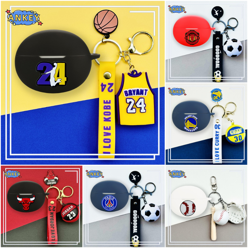 Compatible with OPPO Enco Air5 Earphone Protective Case for OPPO Enco Air5 Shockproof Soft Silicone Protective Case with Basketball Keychain Pendant