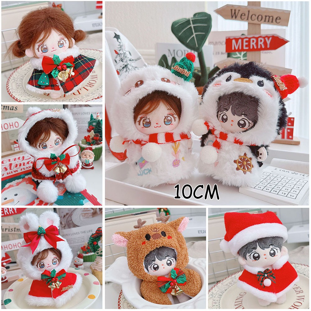 10 ซม.ตุ๊กตาเสื้อผ้าปลาดาวตุ๊กตาคริสต์มาสเสื้อกันหนาว Reindeer jumpsuit Santa Claus Cape ตุ๊กตาตุ๊กตาชุด GIDLE AESPA IVE NCT127 แฟนของขวัญ
