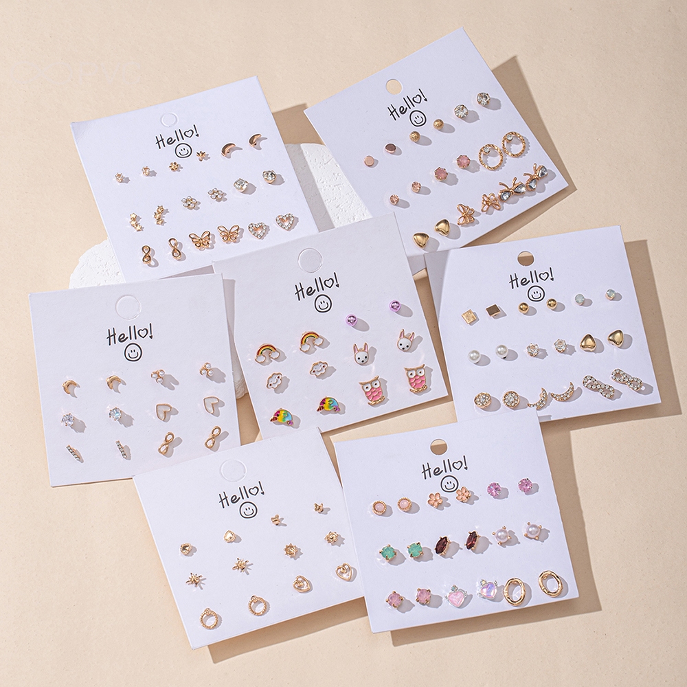 6/9 คู่ 2025 ต่างหูสไตล์เกาหลีใหม่ขนาดเล็กและประณีตโลหะผสมผู้หญิงชุดต่างหูชิ้นเดียวสดเหมาะสําหรับสาวที่จะสวมใส่ในทางโรงเรียนและร่วม