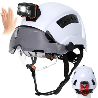 AOLAMEGS หมวกนิรภัยพร้อมแว่นตาคู่และไฟหน้าแบบเหนี่ยวนํากลางแ…