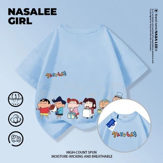 【ส่งของในวันเดียวกัน】เสื้อยืดแขนสั้นเด็ก NASA เนื้อฝ้ายสีดำ ระบายอากาศดี ลายชินจัง（Crayon Shin-chan）สไตล์เท่ๆ ใส่ได้ทั้งเด็กชาย-เด็กหญิง แฟชั่นสตรีท