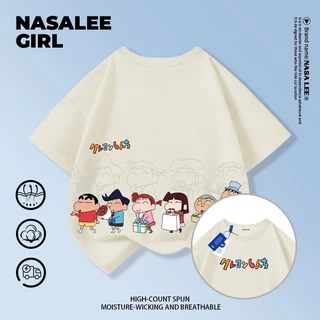 【ส่งของในวันเดียวกัน】เสื้อยืดแขนสั้นเด็ก NASA เนื้อฝ้ายสีดำ ระบายอากาศดี ลายชินจัง（Crayon Shin-chan）สไตล์เท่ๆ ใส่ได้ทั้งเด็กชาย-เด็กหญิง แฟชั่นสตรีท