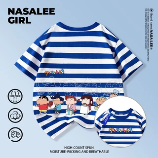 【ส่งของในวันเดียวกัน】เสื้อยืดแขนสั้นเด็ก NASA เนื้อฝ้ายสีดำ ระบายอากาศดี ลายชินจัง（Crayon Shin-chan）สไตล์เท่ๆ ใส่ได้ทั้งเด็กชาย-เด็กหญิง แฟชั่นสตรีท