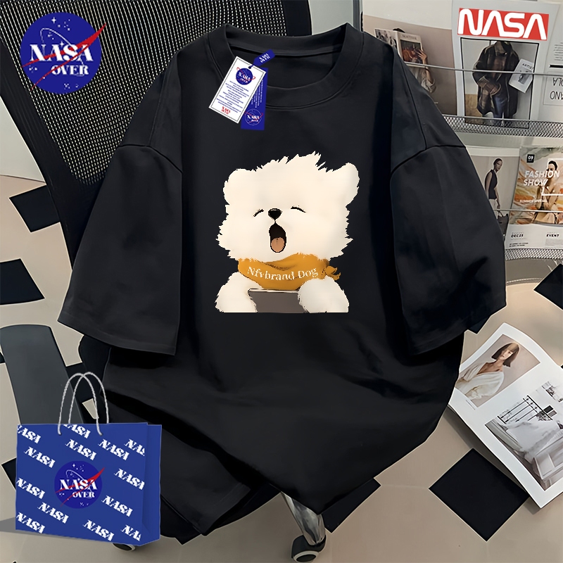 【พร้อมส่ง】🔥NASA  ผ้าฝ้ายแท้100% แขนสั้น คอกลม เสื้อ ทรงโอเวอร์ไซส์ ใส่ได้ทั้งชายหญิง🐶💛ลายน้องหมาYG27