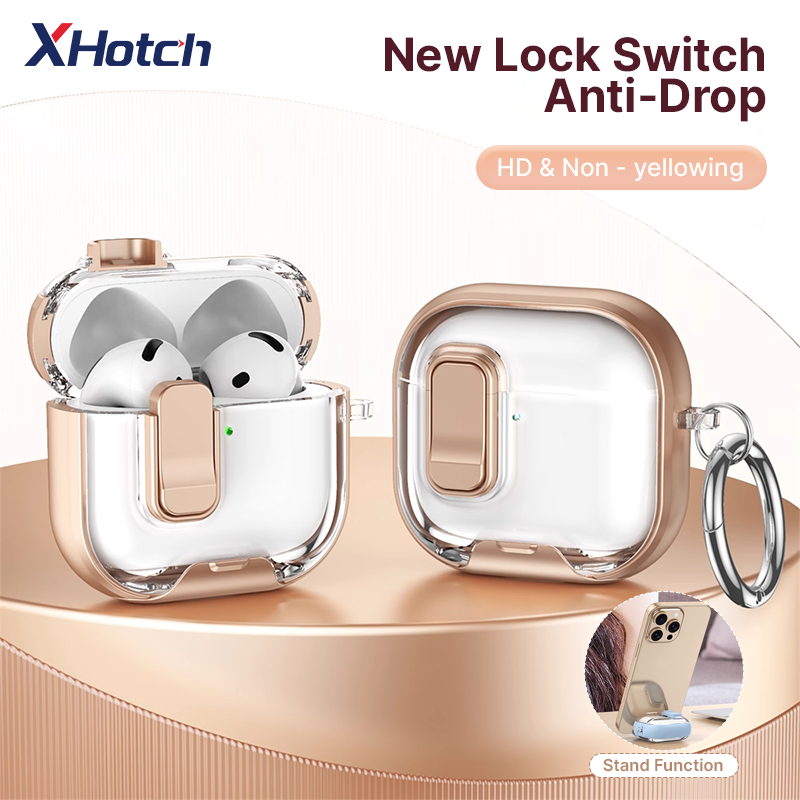 XHotch โปร่งใสล็อคอัตโนมัติหูฟังสําหรับ Airpods Pro3 4 Pro 2 TPU + PC วัสดุติดตั้ง Anti Loss ล็อคหัวเข็มขัดปลอกชาร์จแม่เหล็ก