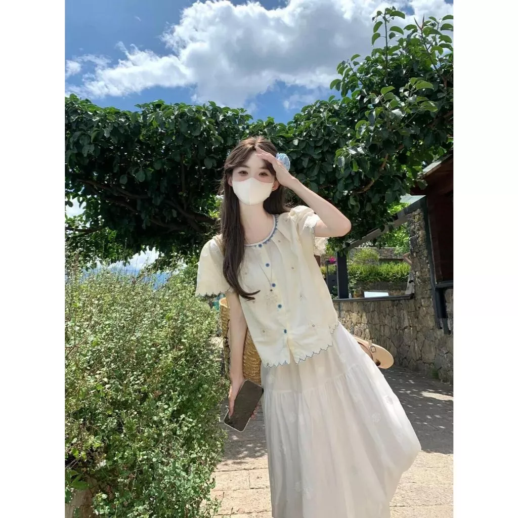 เสื้อแขนสั้นผู้หญิง Retro ลายสก็อตสีชมพู คอตุ๊กตา thumbnail 8