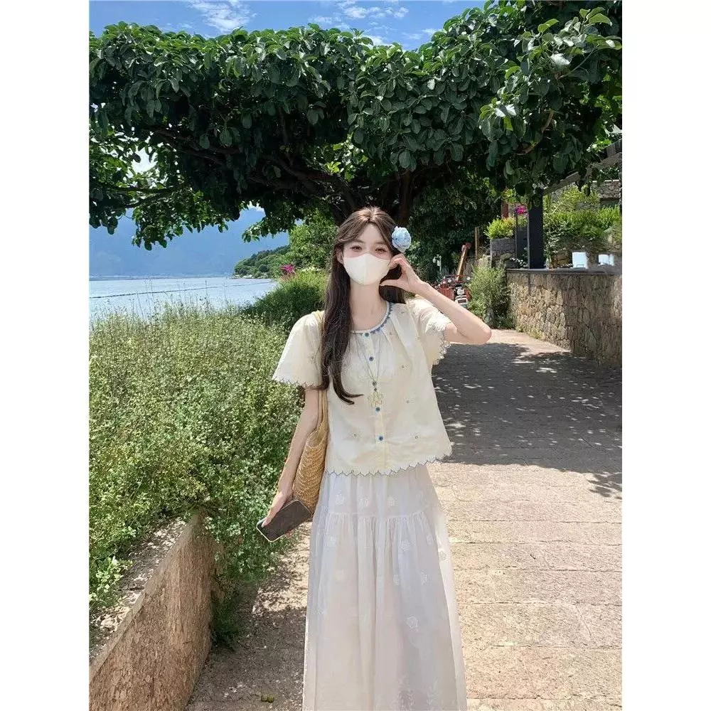 เสื้อแขนสั้นผู้หญิง Retro ลายสก็อตสีชมพู คอตุ๊กตา thumbnail 3