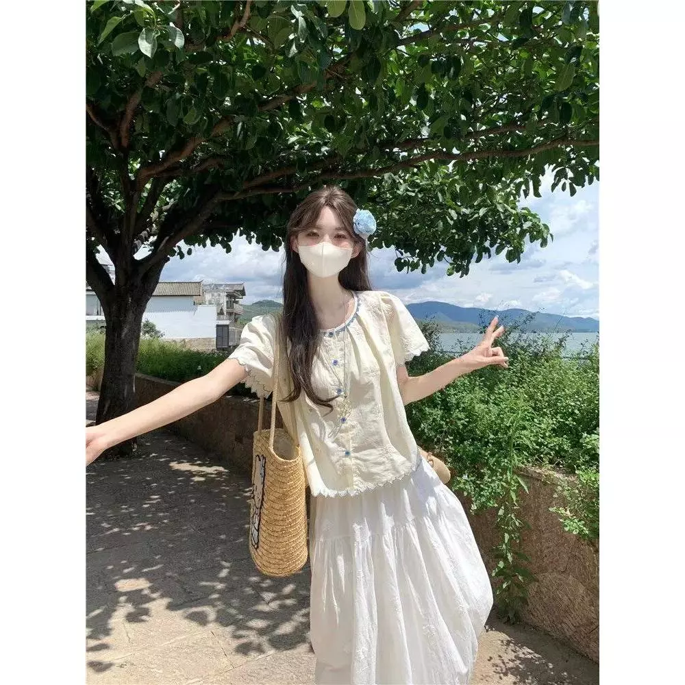 เสื้อแขนสั้นผู้หญิง Retro ลายสก็อตสีชมพู คอตุ๊กตา thumbnail 7