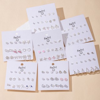 1 ชุด ต่างหูคริสตัลสังเคราะห์และมุกเทียมหลายดีไซน์สไตล์มินิม…