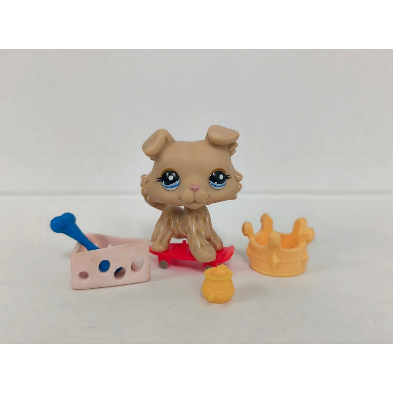 LPS รูปสุนัข Collie สีเหลือง #1194 W/Accessories ของเล่น Littlest Pet Shop