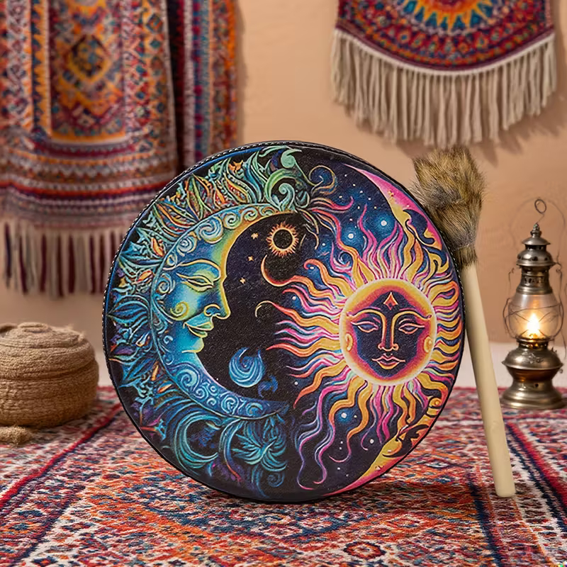 ใหม่ Shamanic Drum丨Handcrafted Nik Drum Professional Percussion Instrument ไซบีเรียนสไตล์ชาติพันธุ์ตกแต่งกลอง Eye Totem จี้ Professional Percussion Instrument