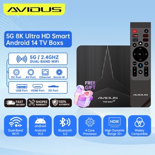 AVIDUS T100 Max Smart TV Box 8K 16+256G Android 14.0 Dual-Band Wi-Fi 2.4Ghz/5G BT 5.0 Voice Remote TV Box