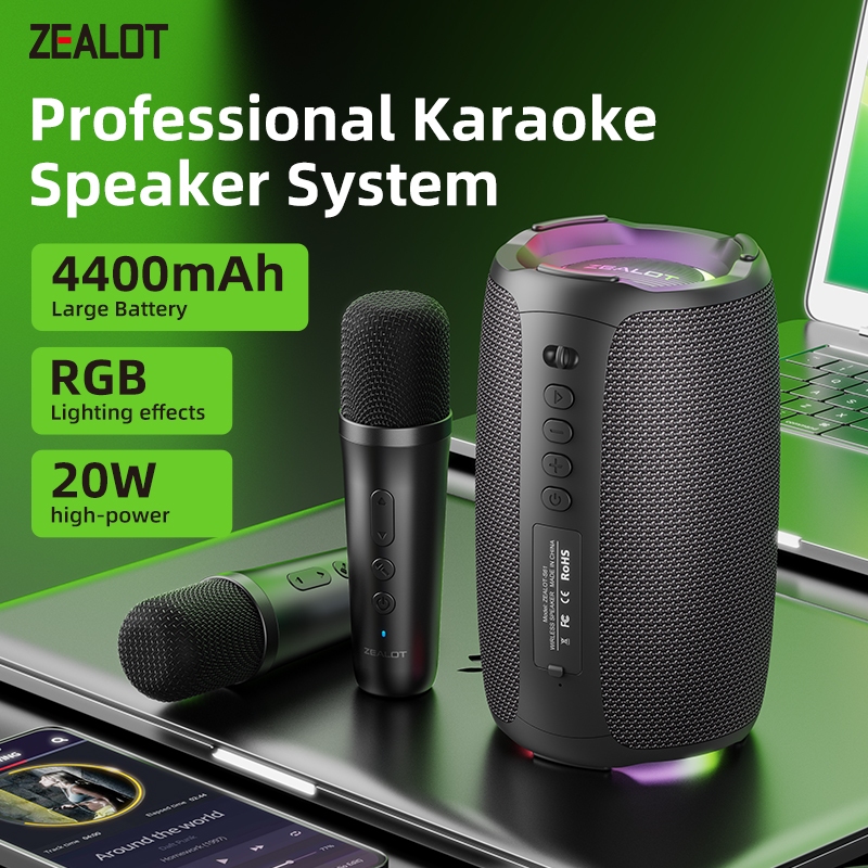 ZEALOT S61M ลําโพงไร้สายบลูทูธคาราโอเกะ HiFi Bass สเตอริโอสนับสนุน Micro SD Card AUX USB Type-C Disk