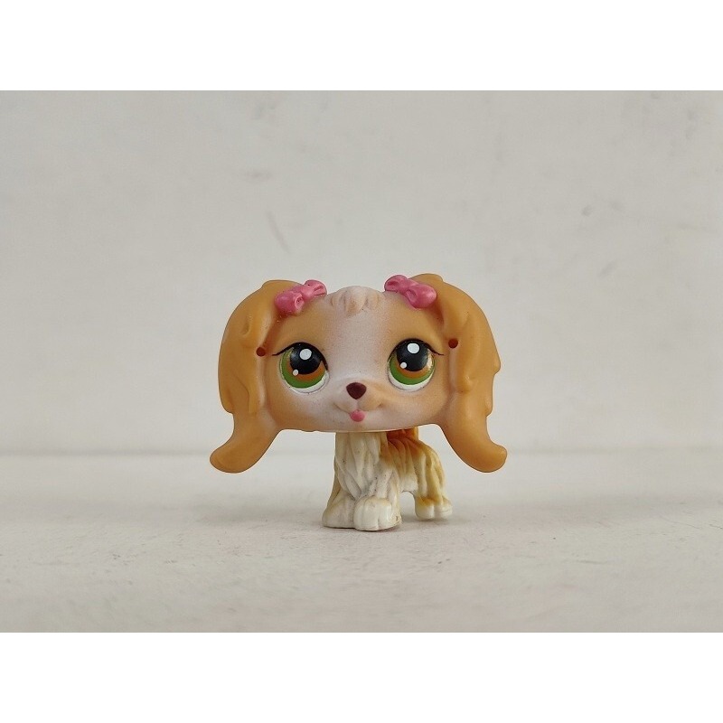 Littlest Pet Shop Toy Yellow Spaniel Cocker Dog โบว์สีชมพู #79 คอลเลกชันฟิกเกอร์ LPS