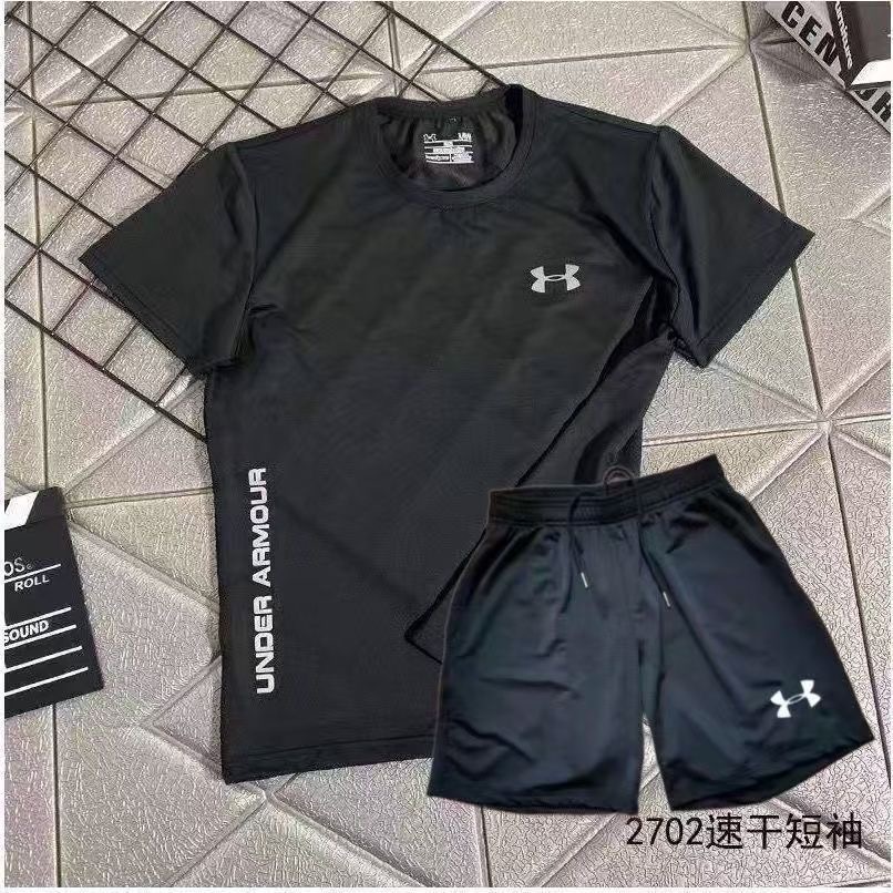 ชุดสูทและชุดออกกำลังกายสำหรับผู้ชาย เสื้อยืดแห้งไวพร้อมกางเกงสั้น