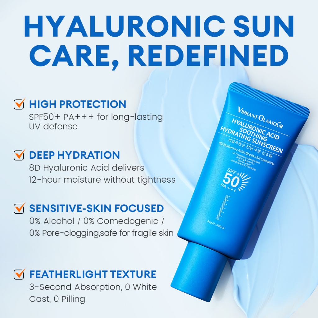 [ใหม่ล่าสุด] VIBRANT GLAMOUR Hyaluronic Acid Sunscreen SPF50+ PA+++ Face & Body | ดีพ มอยส์เจอร์ไรซิ่ง | ผิวแพ้ง่าย 50g — صورة 3