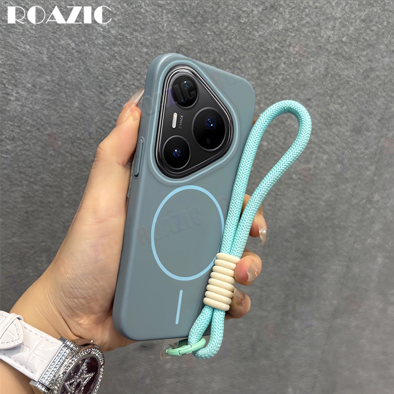 เคสโทรศัพท์แม่เหล็กหรูหราเข้ากันได้สําหรับ Huawei Pura 80 Pro/Pura 80 Pro + ชาร์จไร้สายพร้อมสายรัดข้