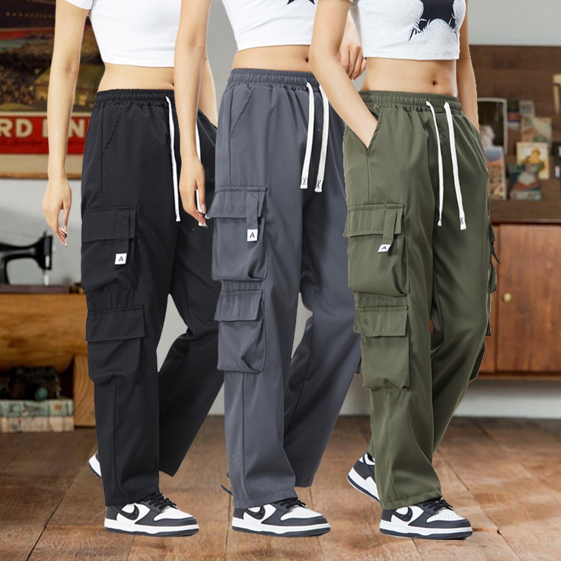 กางเกงขายาวผู้หญิง สไตล์วินเทจมีกระเป๋าหลายใบ ทนทาน ไซส์ใหญ่