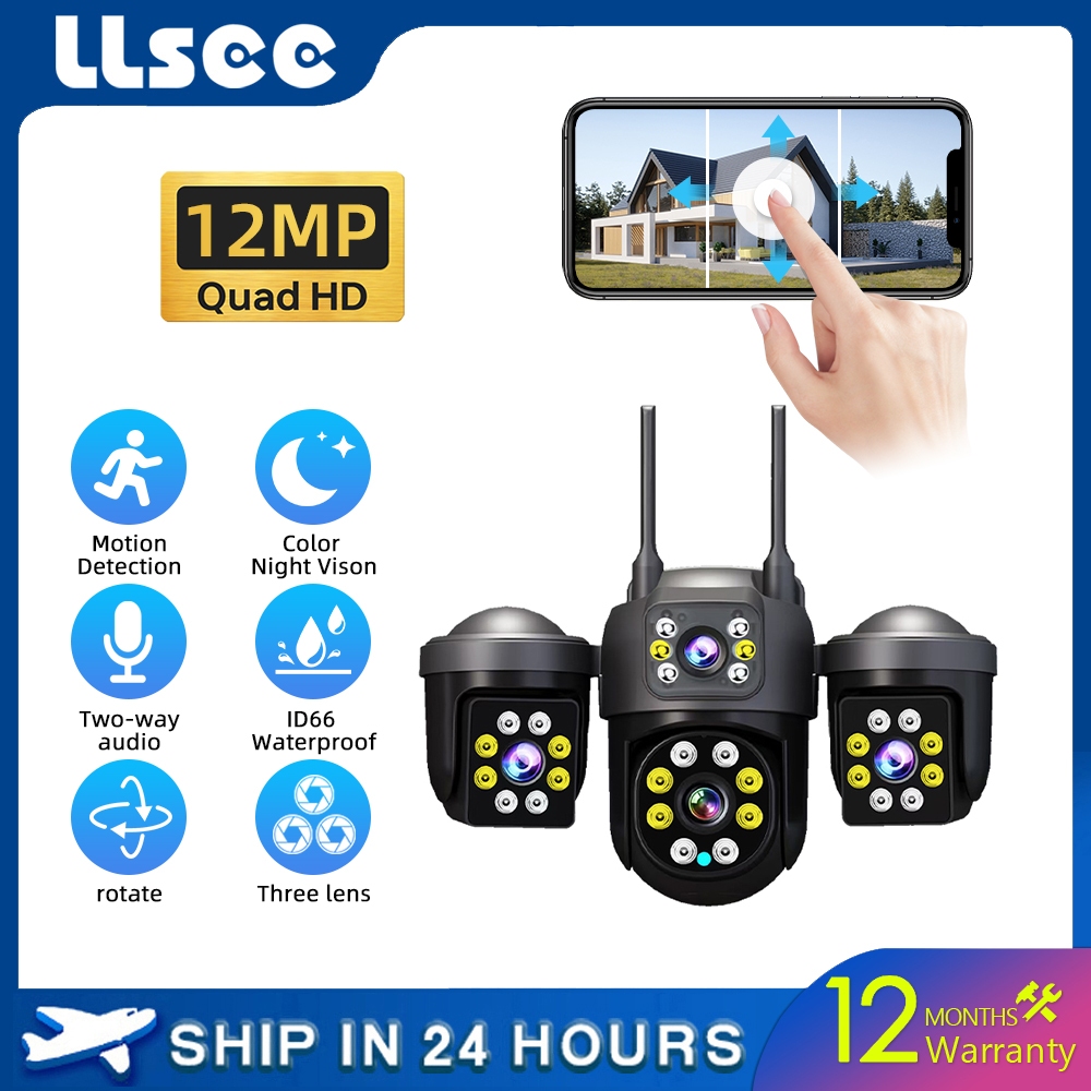 LLSEE V380 6K 12MP สามเลนส์สามภาพกลางแจ้งกันน้ำกล้องวงจรปิดไร้สาย wifi การตรวจจับมนุษย์ AI ติดตามการ