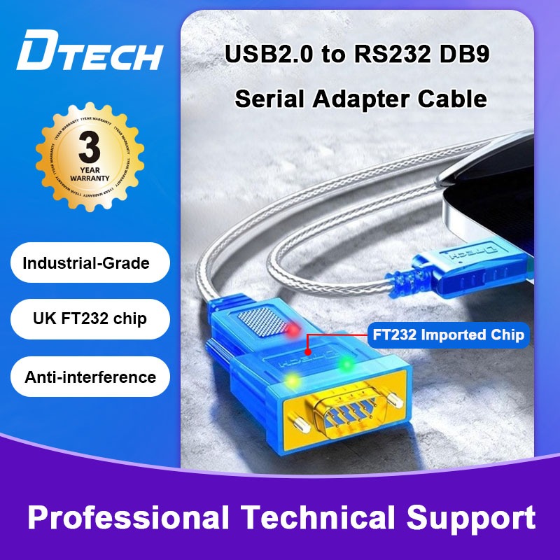 DTECH USB to RS232 Serial Adapter Cable FT232 Chip Plug and Play Driver-Free สําหรับ Windows 11/10/8