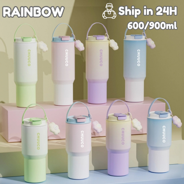 RAINBOW CUP แก้วเยติ  แก้วน้ํา การไล่ระดับ สแตนเลส 304 ใช้หลอดดูด ขวดน้ํา พกพา 600/900ml