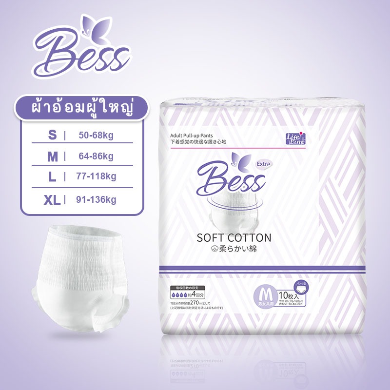 ผ้าอ้อมผู้ใหญ่ Bess ผ้าอ้อมผู้ใหญ่ซึมซาบเร็ว ใช้ได้ทุกเพศและเปลี่ยนได้ง่าย S/M/L/XL (1 แพ็ค/10 ชิ้น)