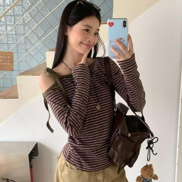 เสื้อยืดแขนยาวลายทางสำหรับผู้หญิง เหมาะสำหรับฤดูใบไม้ร่วง 250830