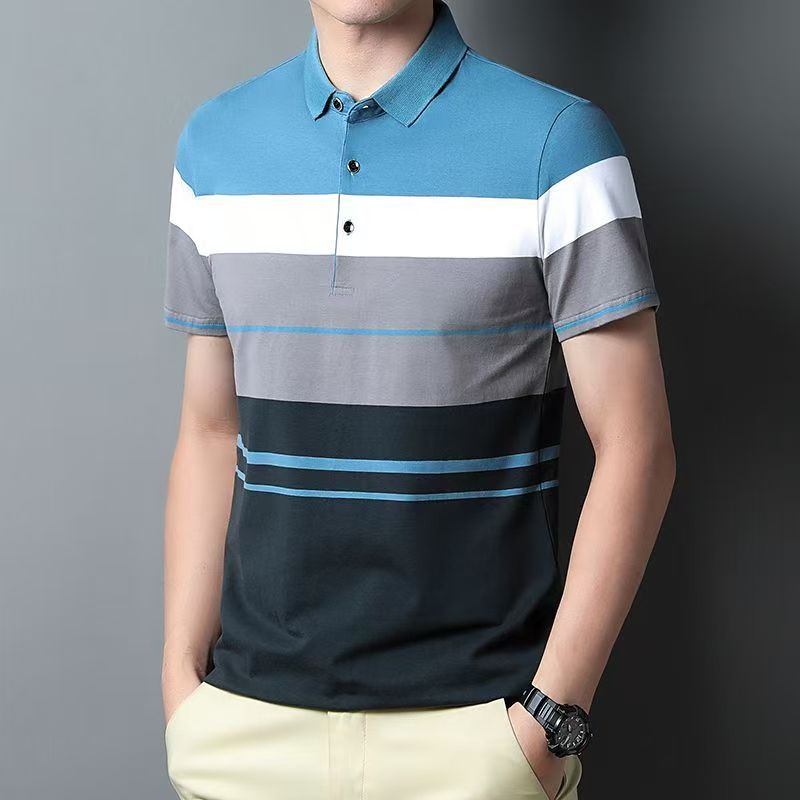 ⚡PROMAN⚡ชุดพ่อวัยกลางคนและผู้สูงอายุ  เสื้อโปโลผู้ชาย  สีต่อ  เลือกได้หลายสี  แบบหลวม  แมทช์ลุคง่าย