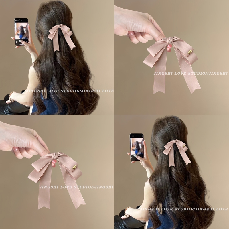 สีชมพูริบบิ้นโบว์ขนาดใหญ่คลิปผมผู้หญิงใหม่ระดับไฮเอนด์ด้านบนคลิป Headwear จานผม