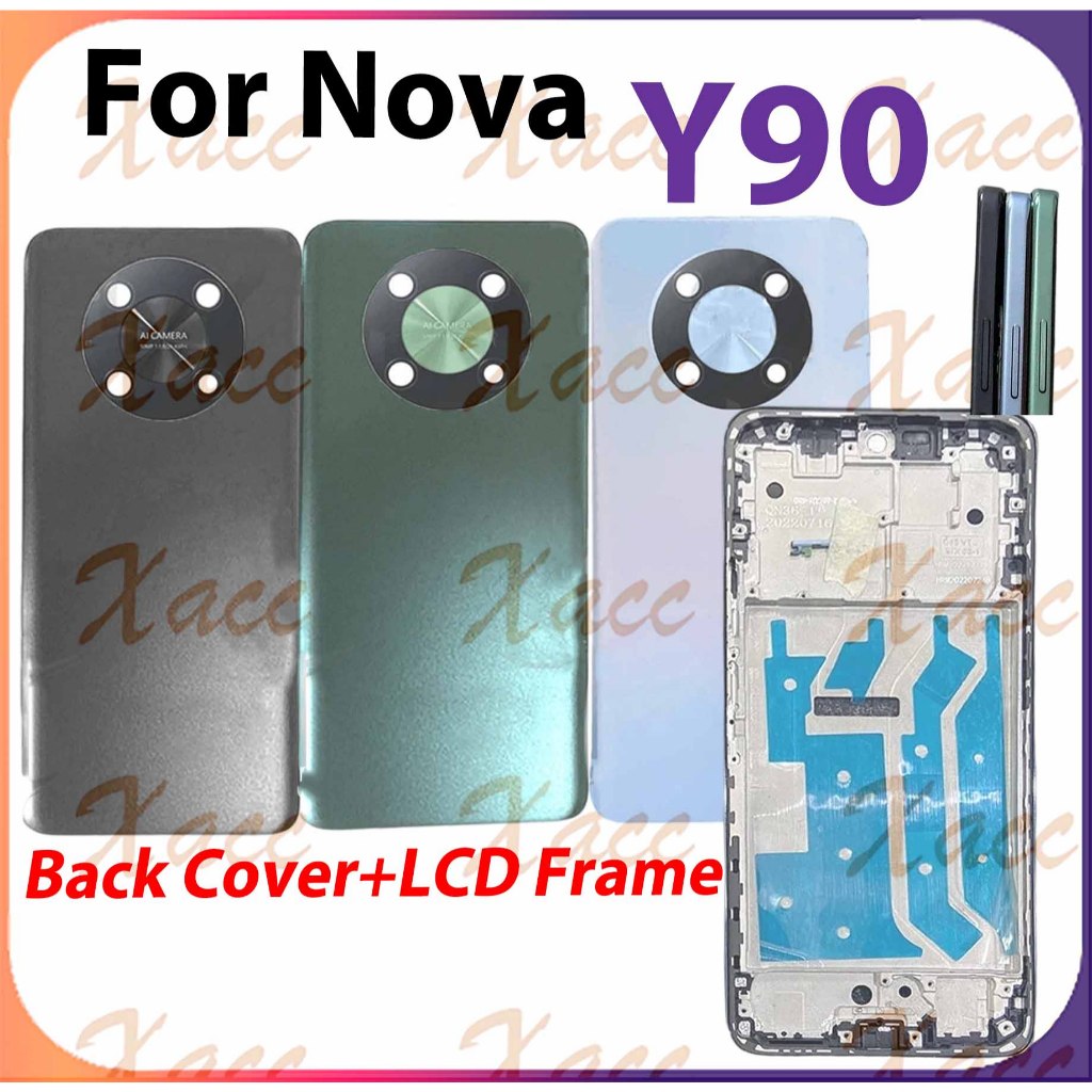 สําหรับ Huawei Nova Y90 CTR-LX1 CTR-LX2 แบตเตอรี่ฝาหลังชุดกรอบกลางปุ่มเลนส์กล้องกรอบ LCD กรอบด้านหน้าโทรศัพท์เปลี่ยนการติดตั้ง