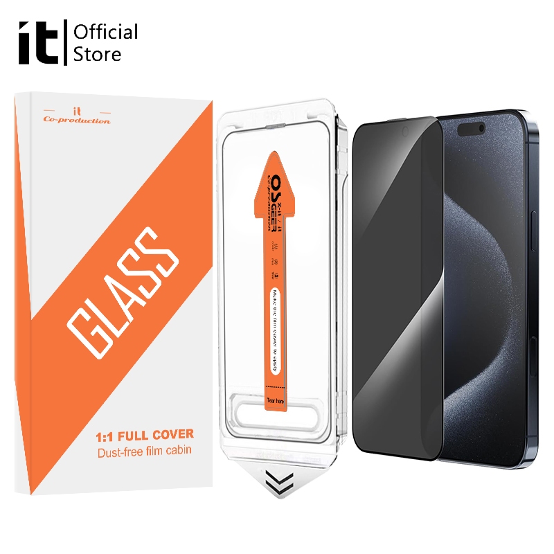 [it]ฟิล์มกันรอยหน้าจอความเป็นส่วนตัวสําหรับ iPhone 11 13 Pro Max 12Pro  14 15 16ProMax ฟิล์มกระจกนิรภัยพร้อมกรอบติดตั้งง่าย