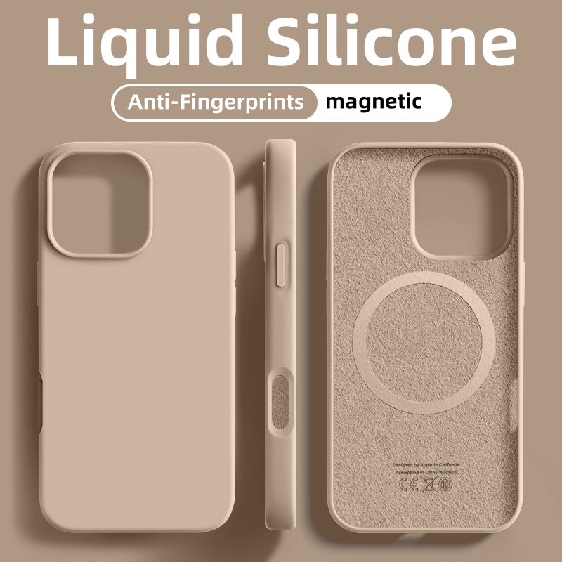 Desert Gold เคสโทรศัพท์ซิลิโคนเหลวอย่างเป็นทางการสําหรับ iPhone 12 13 14 15 16 17 Pro Max 17 Air 16 15 14 Plus ซิลิโคนอ่อนนุ่ม Matte เคสโทรศัพท์แม่เหล็ก Anti Drop และ Anti Shock ปลอก