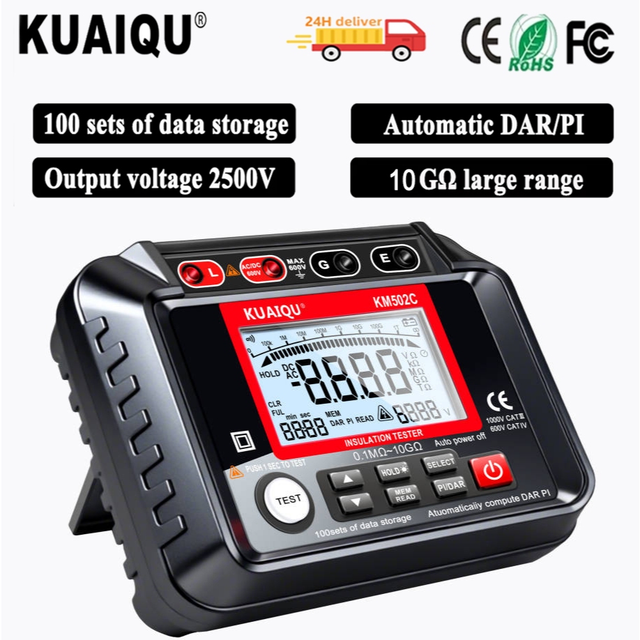 【จัดส่งฟรี】KUAIQU KM502C เครื่องทดสอบฉนวน 10GΩ การป้องกันการลัดวงจรการปลดปล่อยอัตโนมัติ IR DAR PI คว