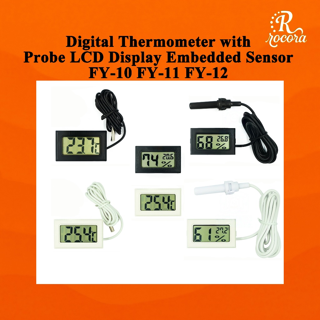 เครื่องวัดอุณหภูมิแบบดิจิตอลพร้อมโพรบ หน้าจอ LCD ฝังได้ รุ่น FY-10 FY-11 FY-12 สำหรับตู้ปลา ตู้เย็น ตู้ควบคุม（ไม่มีแบตเตอรี่）