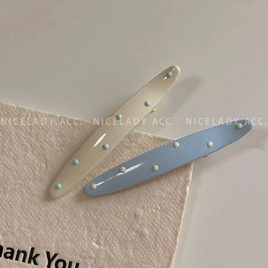 Jojo Coco 2025 กิ๊บติดผมสไตล์เกาหลีสีฟ้าและขาว ลายจุดโพลค่า.Dot สำหรับคนชอบแฟชั่น