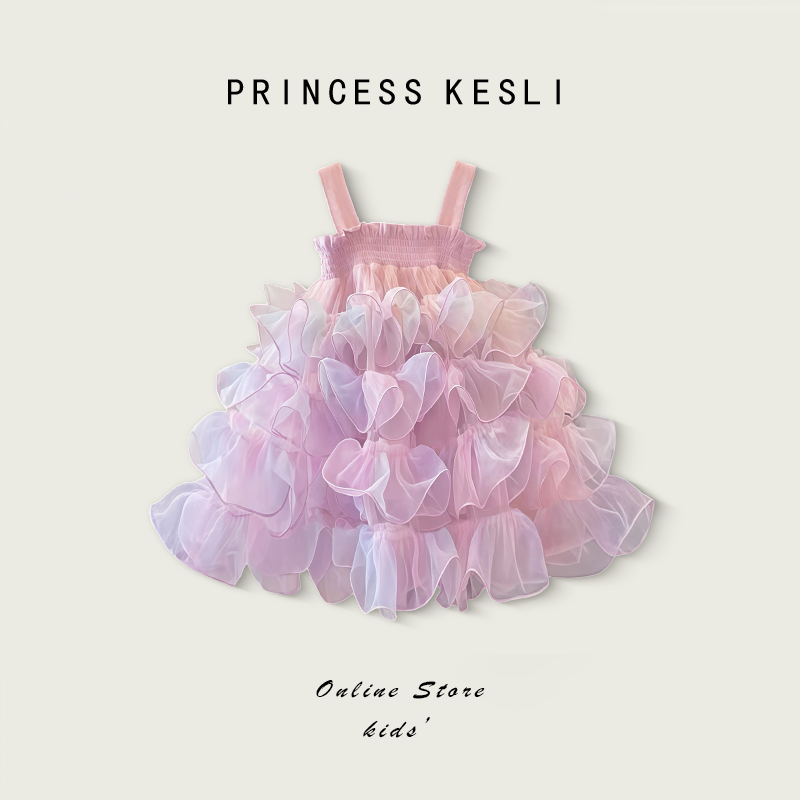 Princess Kesli ชุดเดรสเด็กผู้หญิง กระโปรงชั้นๆ กระโปรงฟูฟ่อง สไตล์เจ้าหญิง แขนกุด ผ้าตาข่าย ชุดเดรสกระโปรง 1-9 ปี