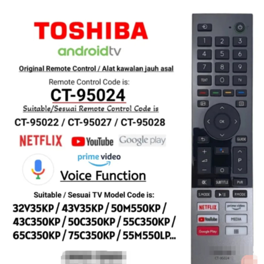 เปลี่ยน Toshiba CT-95024 เสียง Toshiba android 4k ทีวีรีโมทคอนโทรล CT-95028 CT-95022 CT95022 เหมาะสํ