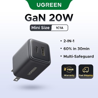 UGREEN 20W USB-C /USB-A 2 Ports Charger Nexode GaN Fast Charger  USB-C Power Adapter for iPhone 16 Pro Max/15/14/13