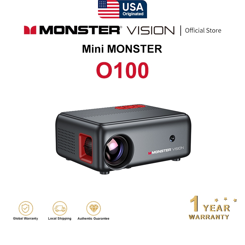 MONSTER O100 มินิโปรเจคเตอร์ 280 ANSI 1080P ถอดรหัส WiFi6 4K30Hz HDMI