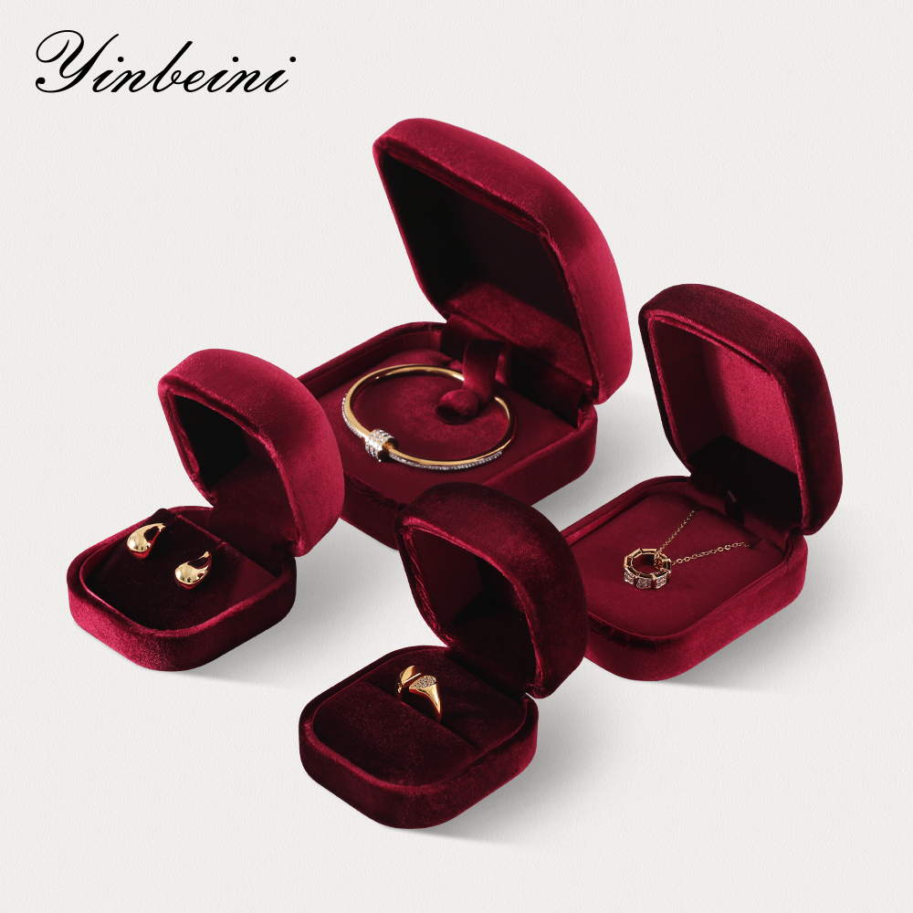 Yinbeini กํามะหยี่กล่องเครื่องประดับกล่องแหวนต่างหูจี้สร้อยข้อมือกล่องเก็บเครื่องประดับกล่องแสดง H030