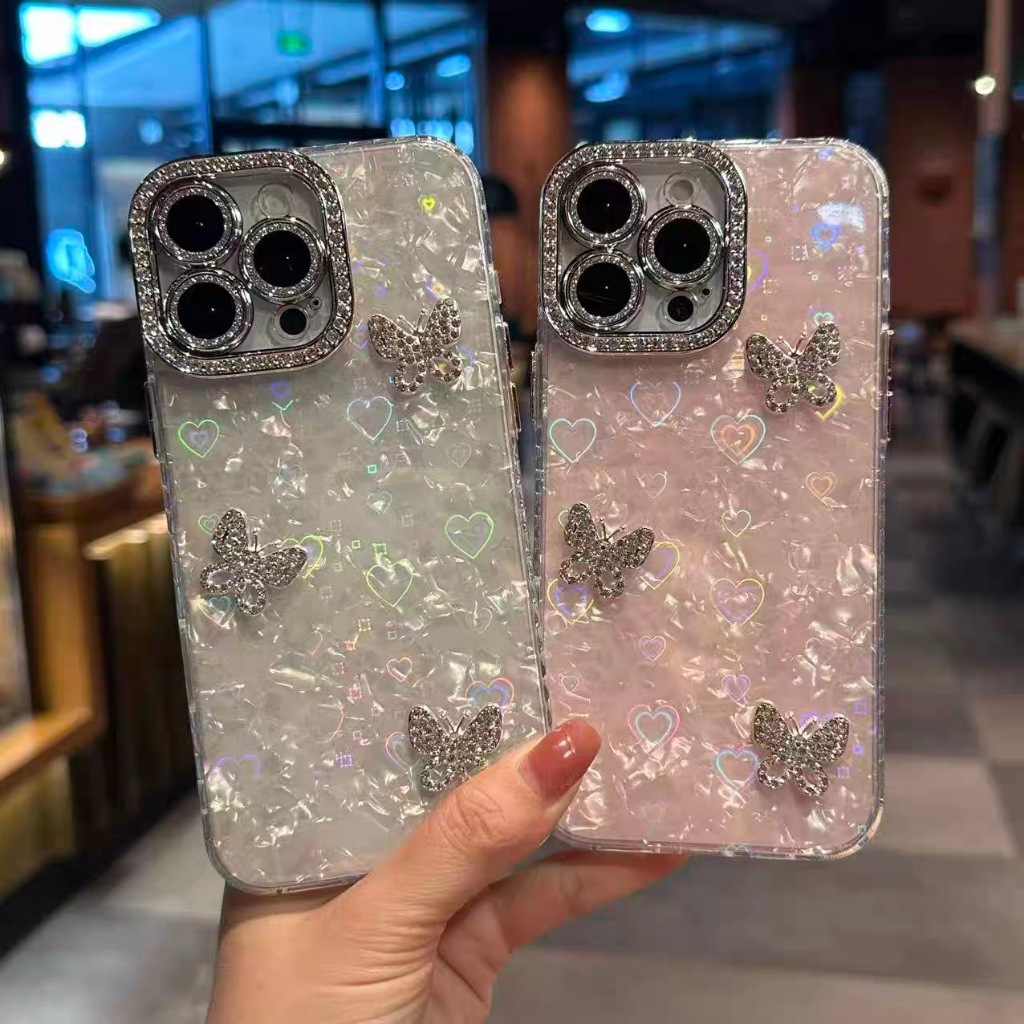 รูปแบบเปลือกผีเสื้อที่สวยงามพร้อมเคสโทรศัพท์โซ่ที่สวยงามเข้ากันได้สําหรับ ไอโฟน 17 16 15 14 13 มือโปร สูงสุด 12 มือโปร สูงสุด 11 สีสันสาวสวยนุ่ม ทีพียู โทรศั