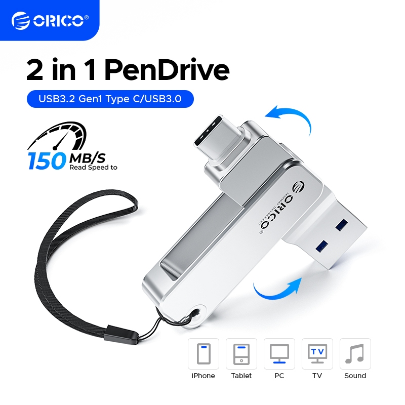 ORICO 2 in 1 แฟลชไดรฟ์ความเร็วสูง USB 3.1 แฟลชไดรฟ์พร้อม OTG Pendrive สําหรับ Iphone Android (EB05)