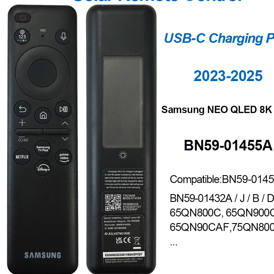 สําหรับใหม่ใหม่ Samsung Solar รีโมทคอนโทรล Samsung LED สมาร์ท Android TV Voice Function 4K 8K UHD BN59-01455A 2023-2025 รุ่น