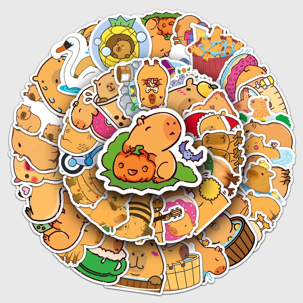 50 ชิ้นตลก Capybara สติกเกอร์กันน้ํา DIY สําหรับโทรศัพท์แล็ปท็อปรถสติกเกอร์ Creative Home Decal