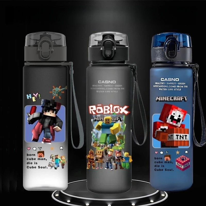 ถ้วยน้ํา MC เกมการ์ตูน Roblox ดื่มโดยตรง Frosted ขวดน้ําทนความร้อนนักเรียนชั้นประถมศึกษาถ้วยน้ําฤดูร้อน